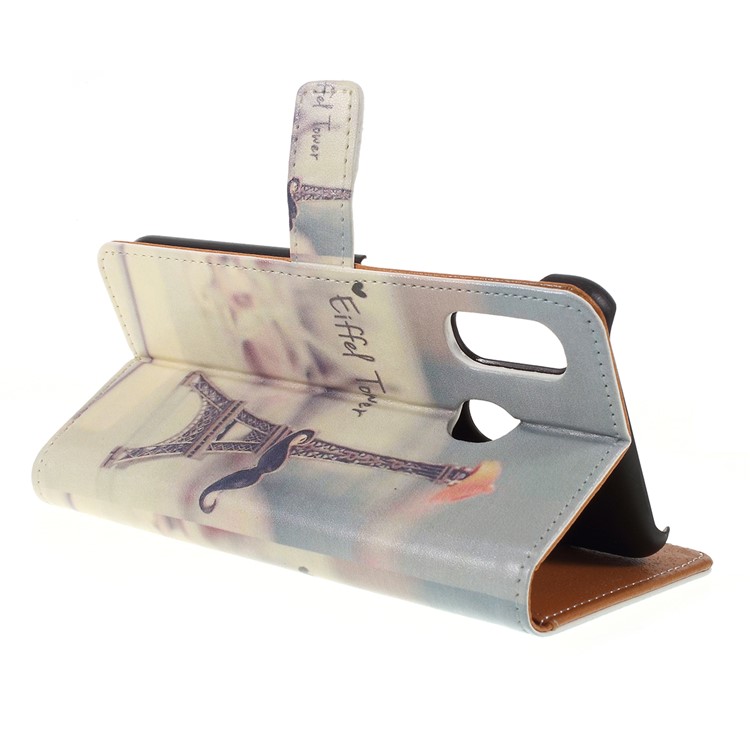 Pattern Printing Leather Wallet Case for Samsung Galaxy A20e - Eiffel Tower and Mustache-3