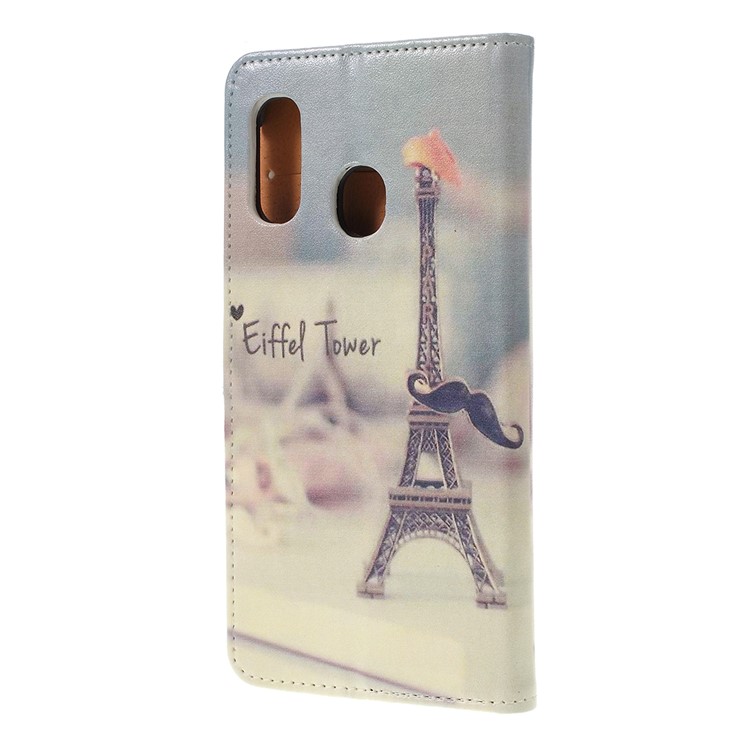 Pattern Printing Leather Wallet Case for Samsung Galaxy A20e - Eiffel Tower and Mustache-5