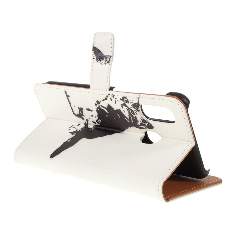 Pattern Printing Leather Wallet Case for Samsung Galaxy A20e - Black and White Cat-3
