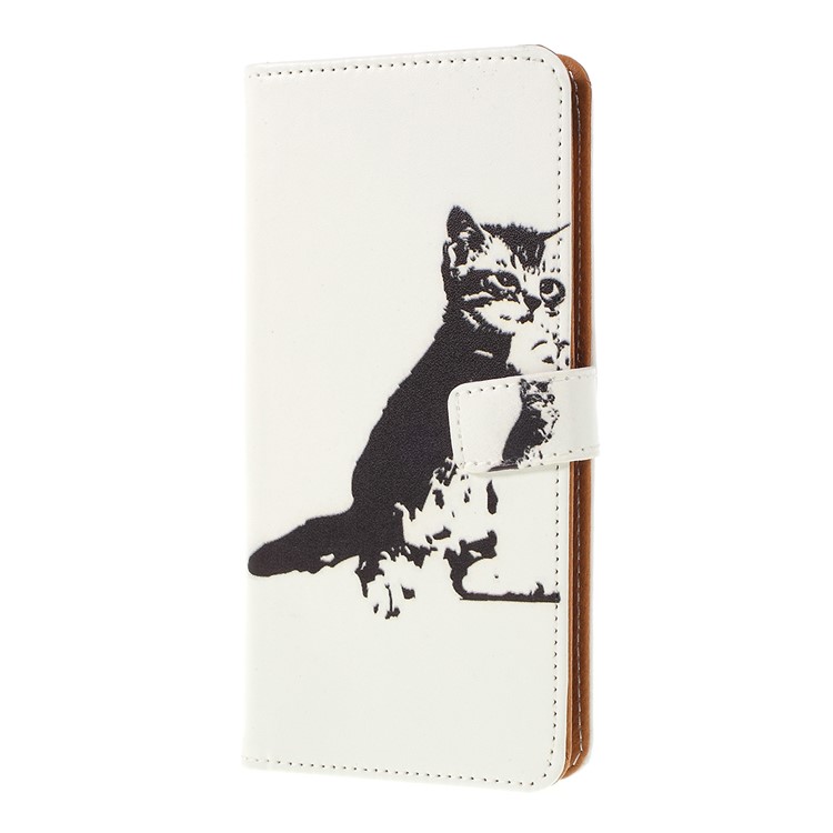 Pattern Printing Leather Wallet Case for Samsung Galaxy A20e - Black and White Cat-4
