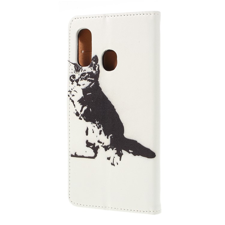 Pattern Printing Leather Wallet Case for Samsung Galaxy A20e - Black and White Cat-5