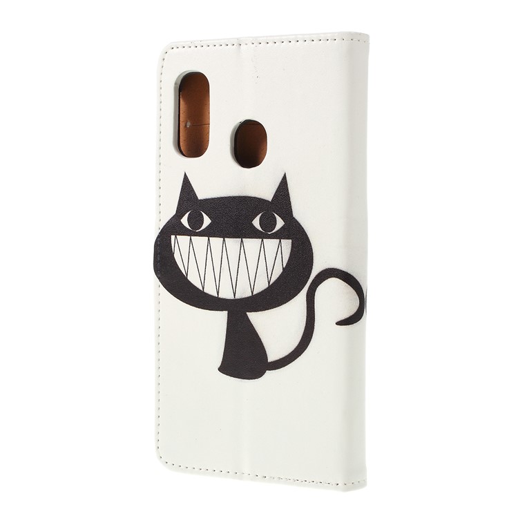 Pattern Printing Leather Wallet Case for Samsung Galaxy A20e - Black Cat-5