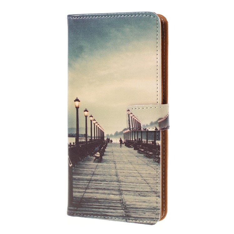 Pattern Printing Leather Wallet Case for Samsung Galaxy A20e - Dock at Sunset-4