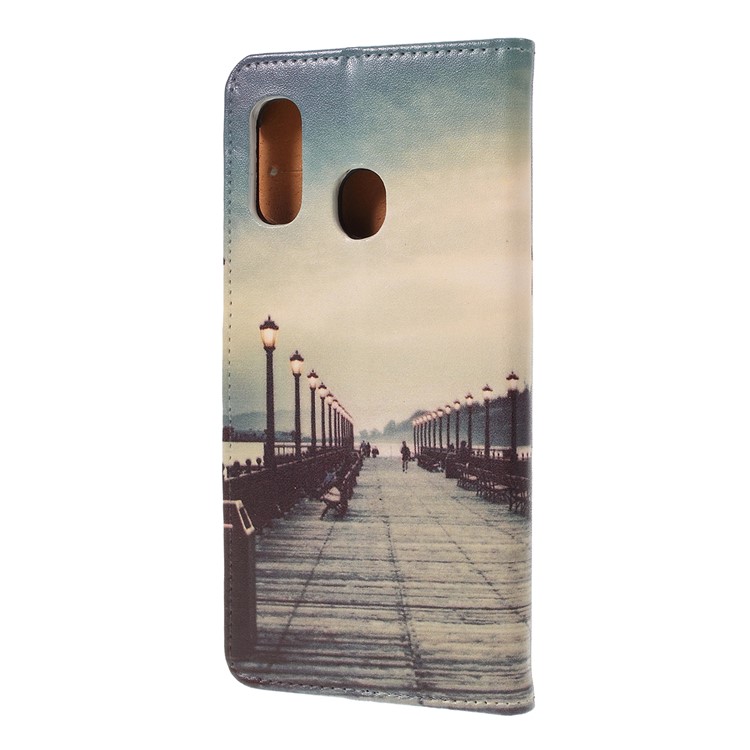 Pattern Printing Leather Wallet Case for Samsung Galaxy A20e - Dock at Sunset-5