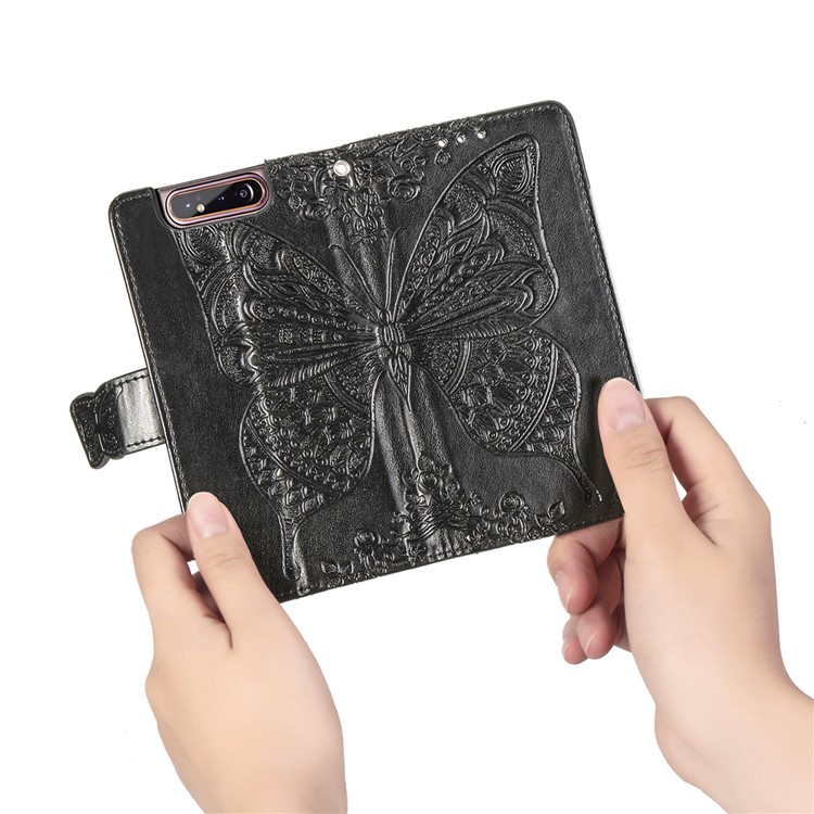 Imprint Butterfly Flower Leather Wallet Case for Samsung Galaxy A80/A90 - Black-10