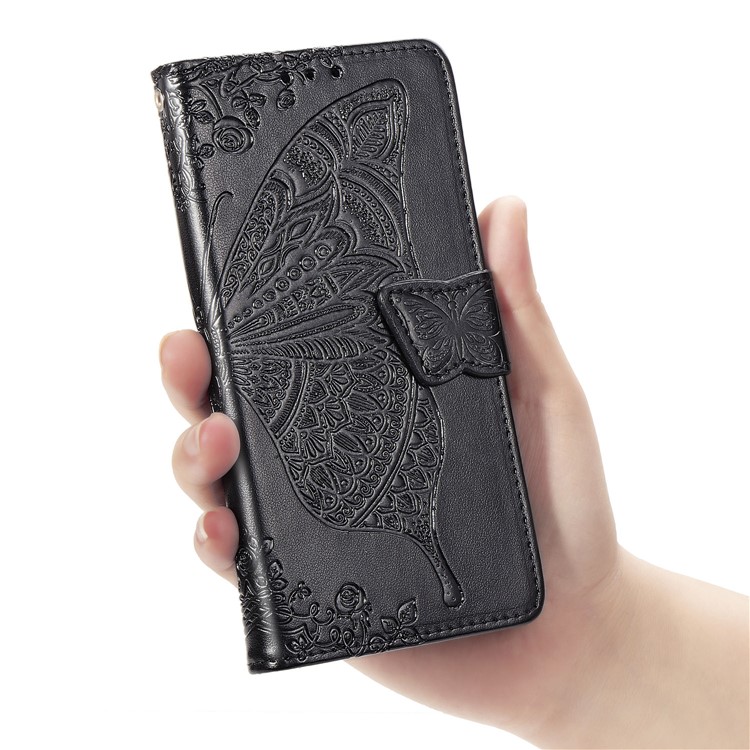 Imprint Butterfly Flower Leather Wallet Case for Samsung Galaxy A80/A90 - Black-8