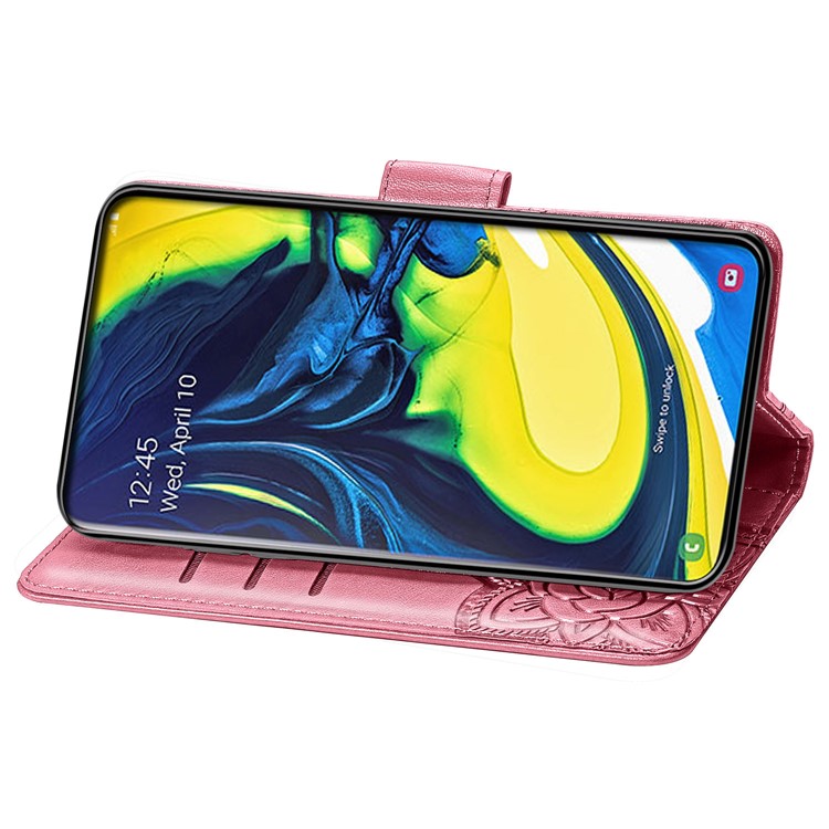 Estuche Monedero Piel Mariposa Flor Para Samsung Galaxy A80 / A90 - Rosado-5