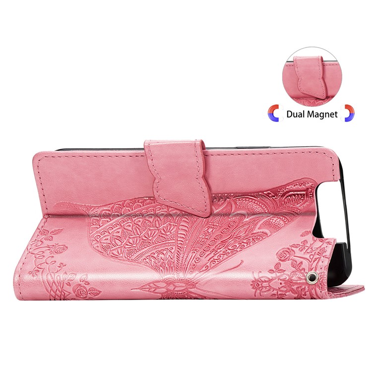 Estuche Monedero Piel Mariposa Flor Para Samsung Galaxy A80 / A90 - Rosado-6