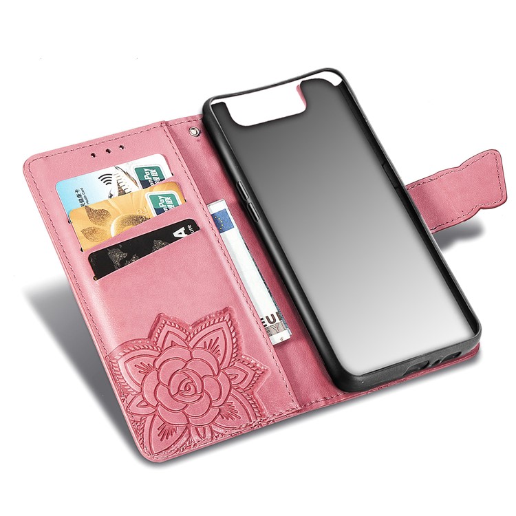 Estuche Monedero Piel Mariposa Flor Para Samsung Galaxy A80 / A90 - Rosado-7