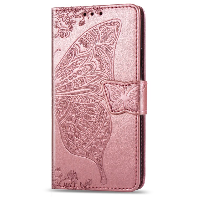Imprint Butterfly Flower Leather Wallet Case for Samsung Galaxy A80/A90 - Rose Gold-2