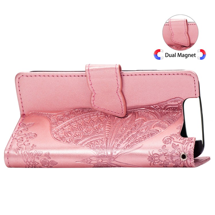 Imprint Butterfly Flower Leather Wallet Case for Samsung Galaxy A80/A90 - Rose Gold-6
