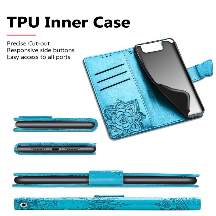 Imprint Butterfly Flower Leather Wallet Case for Samsung Galaxy A80/A90 - Blue-11