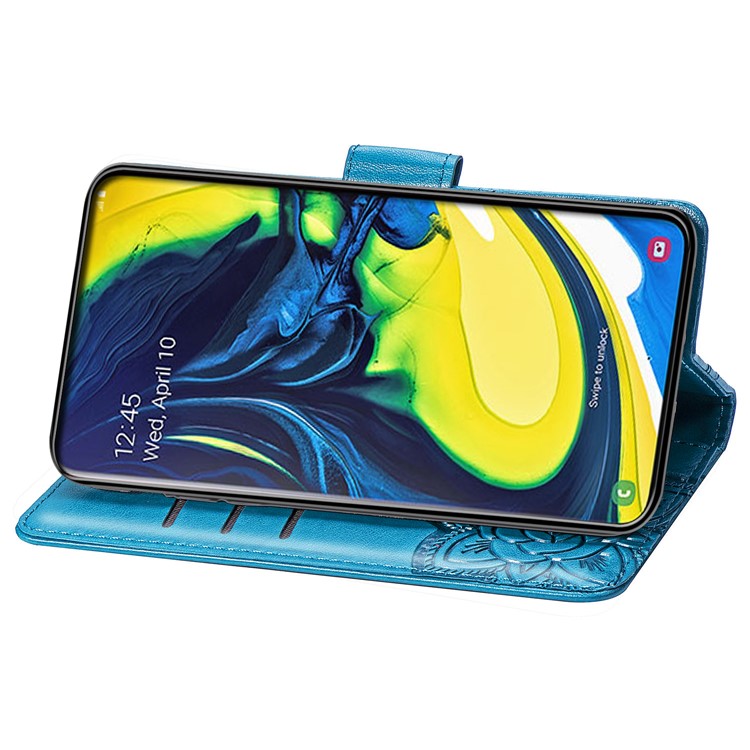 Imprint Butterfly Flower Leather Wallet Case for Samsung Galaxy A80/A90 - Blue-5