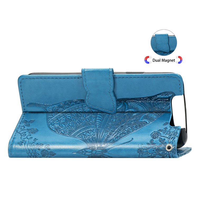 Imprint Butterfly Flower Leather Wallet Case for Samsung Galaxy A80/A90 - Blue-6