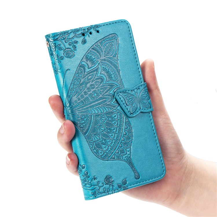 Imprint Butterfly Flower Leather Wallet Case for Samsung Galaxy A80/A90 - Blue-8