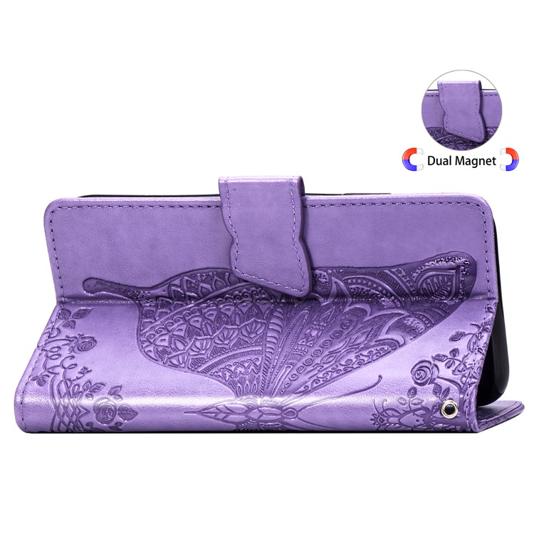 Imprint Butterfly Flower Leather Wallet Case for Samsung Galaxy A80/A90 - Light Purple-6
