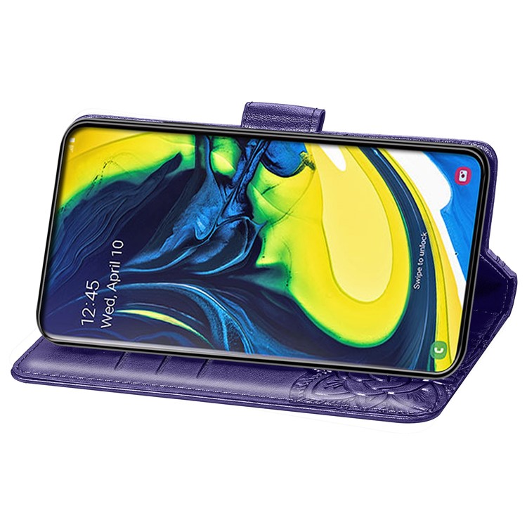 Imprint Butterfly Flower Leather Wallet Case for Samsung Galaxy A80/A90 - Dark Purple-5