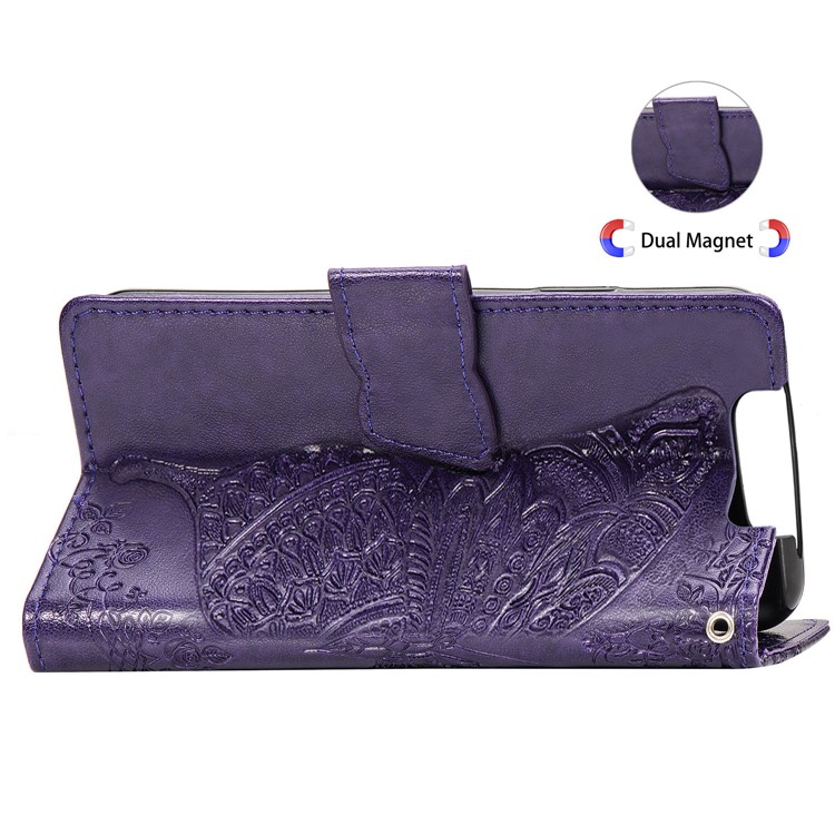 Imprint Butterfly Flower Leather Wallet Case for Samsung Galaxy A80/A90 - Dark Purple-6