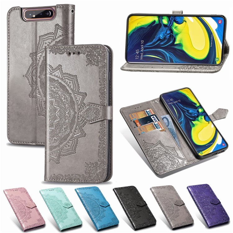 Embossed Mandala Flower Leather Wallet Case for Samsung Galaxy A80/A90 - Black-15