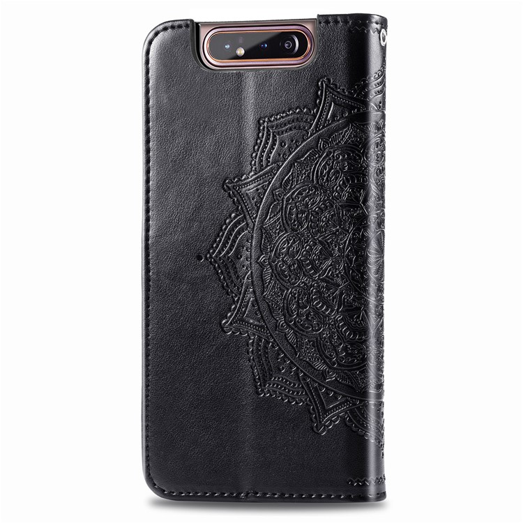 Embossed Mandala Flower Leather Wallet Case for Samsung Galaxy A80/A90 - Black-4