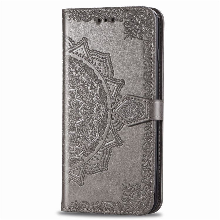 Embossed Mandala Flower Leather Wallet Case for Samsung Galaxy A80/A90 - Grey-3