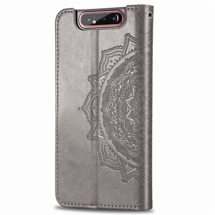 Embossed Mandala Flower Leather Wallet Case for Samsung Galaxy A80/A90 - Grey-4
