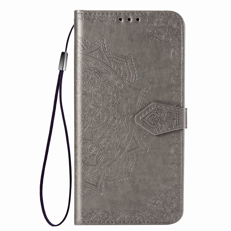 Embossed Mandala Flower Leather Wallet Case for Samsung Galaxy A80/A90 - Grey-9
