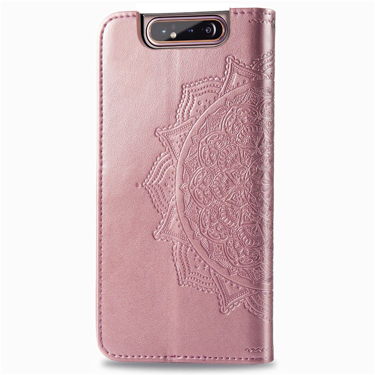 Embossed Mandala Flower Leather Wallet Case for Samsung Galaxy A80/A90 - Rose Gold-4