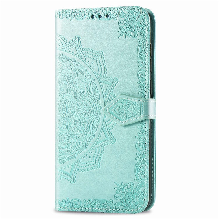 Embossed Mandala Flower Leather Wallet Case for Samsung Galaxy A80/A90 - Cyan-3