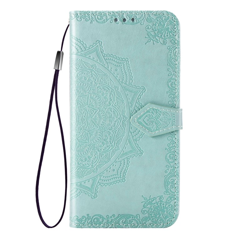 Embossed Mandala Flower Leather Wallet Case for Samsung Galaxy A80/A90 - Cyan-8