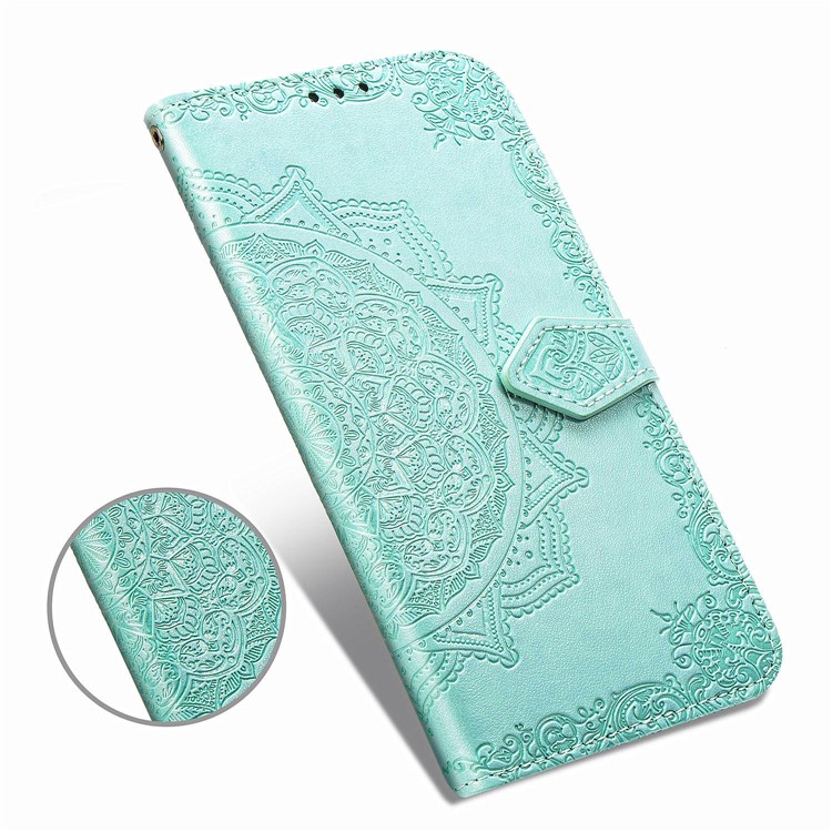 Embossed Mandala Flower Leather Wallet Case for Samsung Galaxy A80/A90 - Cyan-9