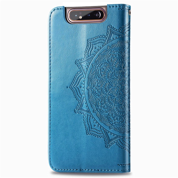 Embossed Mandala Flower Leather Wallet Case for Samsung Galaxy A80/A90 - Blue-4