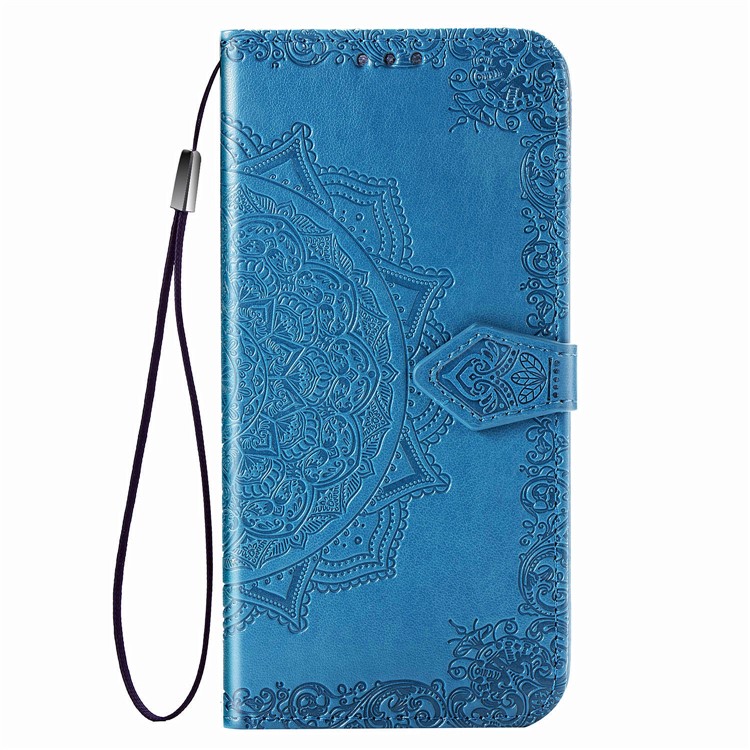 Embossed Mandala Flower Leather Wallet Case for Samsung Galaxy A80/A90 - Blue-8