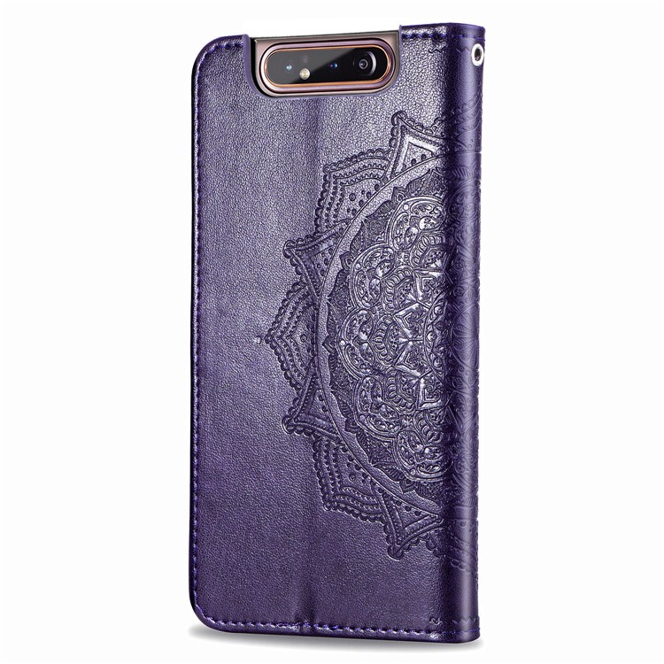 Embossed Mandala Flower Leather Wallet Case for Samsung Galaxy A80/A90 - Purple-4