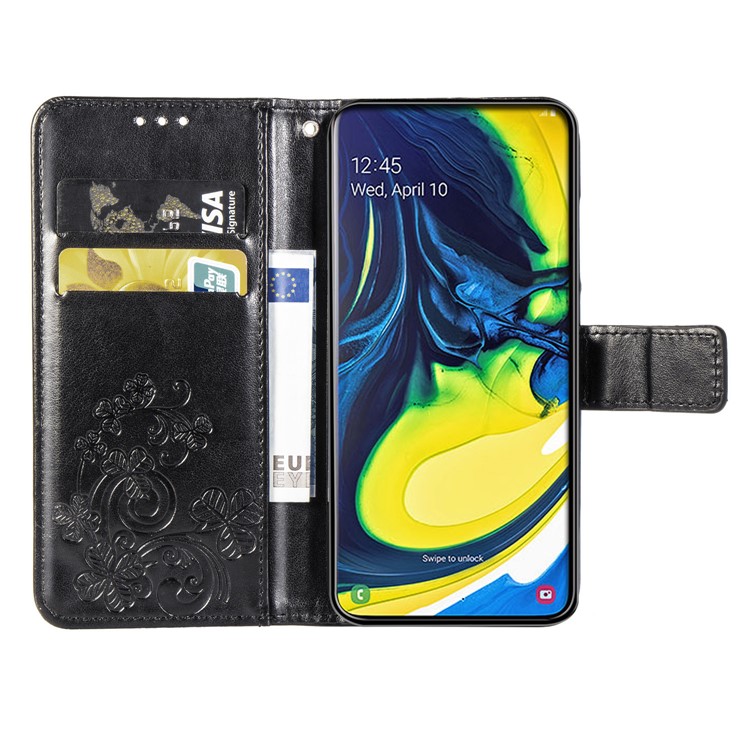 Imprint Clover Pattern Leather Wallet Case for Samsung Galaxy A80/A90 - Black-4