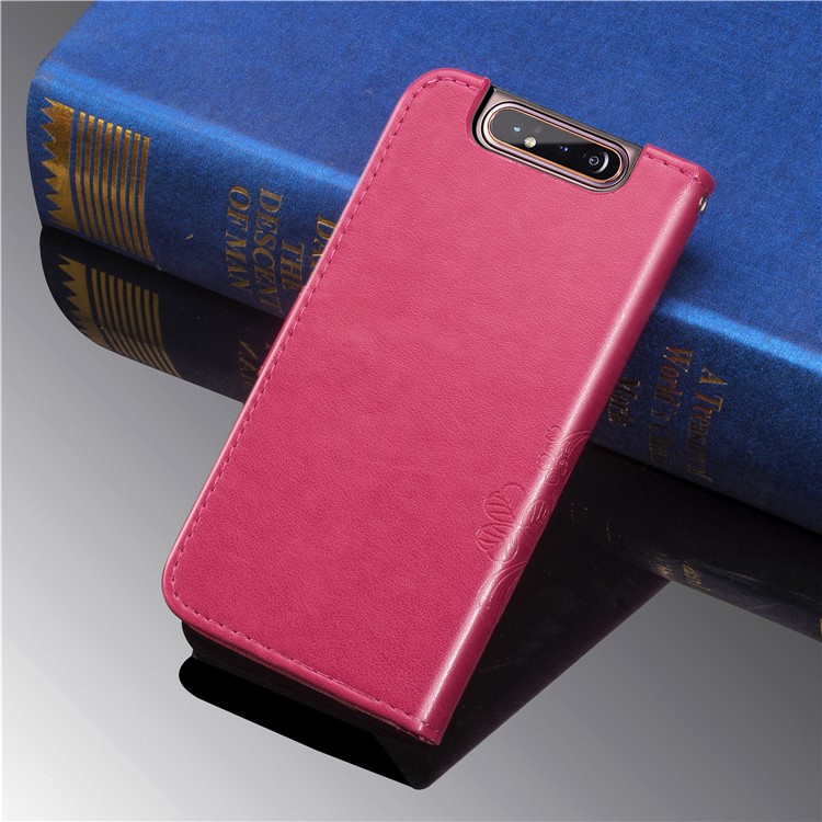 Imprint Clover Pattern Leather Wallet Case for Samsung Galaxy A80/A90 - Rose-12