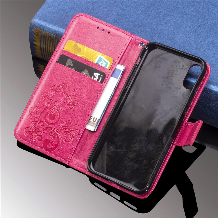 Imprint Clover Pattern Leather Wallet Case for Samsung Galaxy A80/A90 - Rose-13