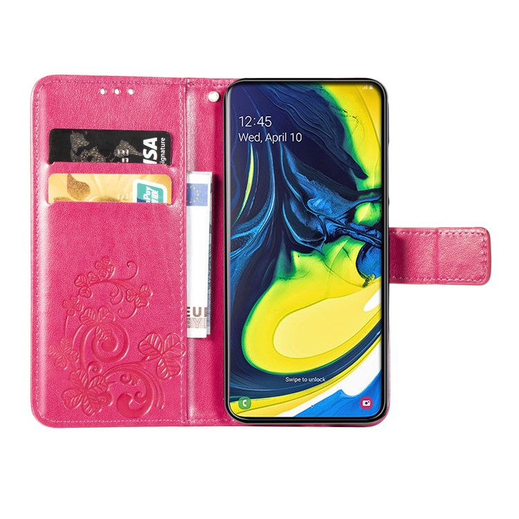 Imprint Clover Pattern Leather Wallet Case for Samsung Galaxy A80/A90 - Rose-4