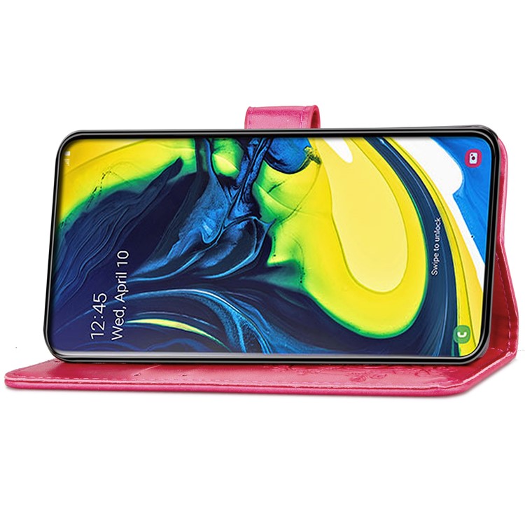 Imprint Clover Pattern Leather Wallet Case for Samsung Galaxy A80/A90 - Rose-5