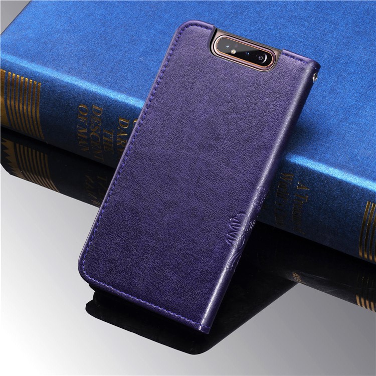 Imprint Clover Pattern Leather Wallet Case for Samsung Galaxy A80/A90 - Purple-11