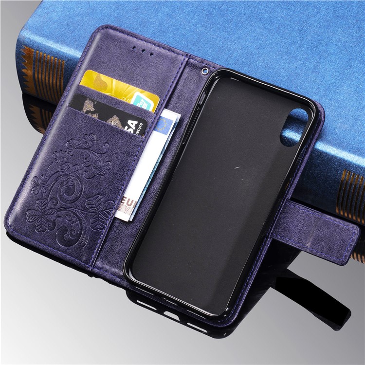 Imprint Clover Pattern Leather Wallet Case for Samsung Galaxy A80/A90 - Purple-12