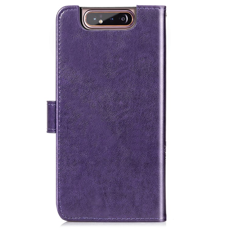 Imprint Clover Pattern Leather Wallet Case for Samsung Galaxy A80/A90 - Purple-3