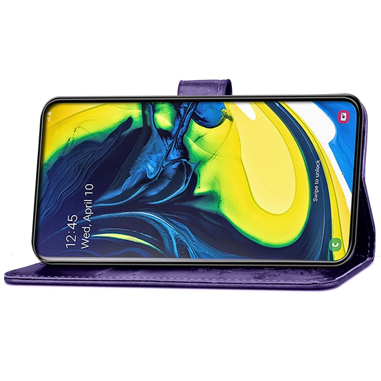 Imprint Clover Pattern Leather Wallet Case for Samsung Galaxy A80/A90 - Purple-5