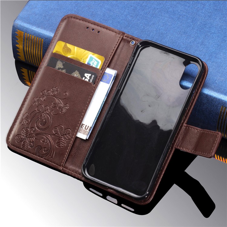 Imprint Clover Pattern Leather Wallet Case for Samsung Galaxy A80/A90 - Brown-11