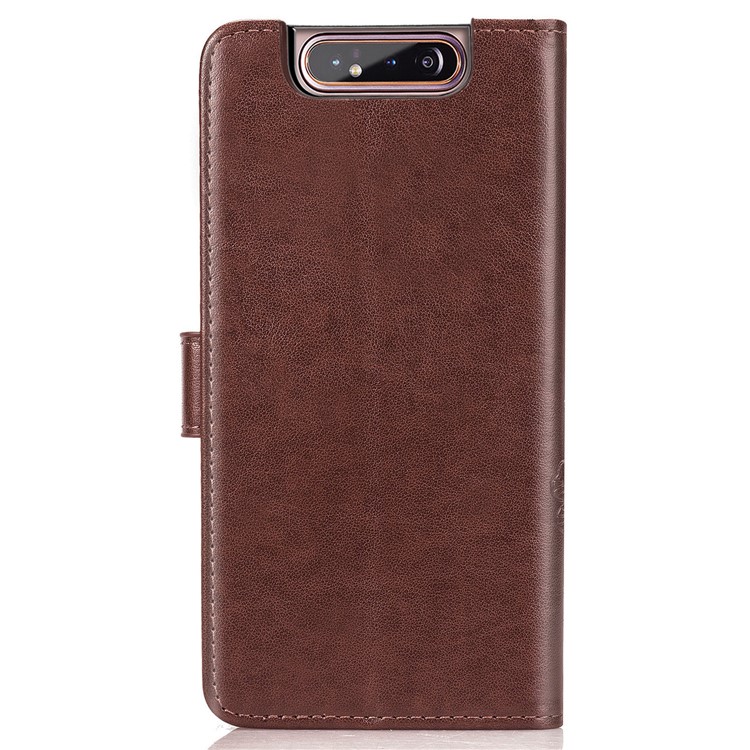 Imprint Clover Pattern Leather Wallet Case for Samsung Galaxy A80/A90 - Brown-3