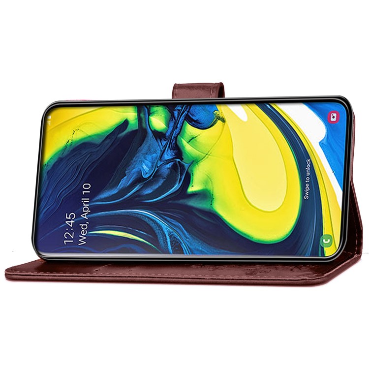 Imprint Clover Pattern Leather Wallet Case for Samsung Galaxy A80/A90 - Brown-5