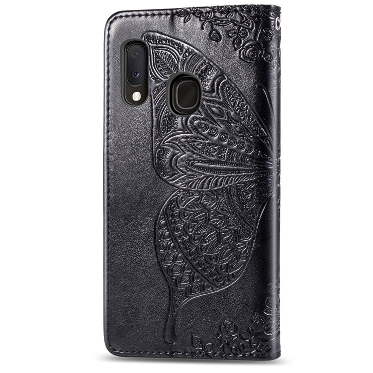 Imprint Butterfly Flower Leather Wallet Case for Samsung Galaxy A20e - Black-3