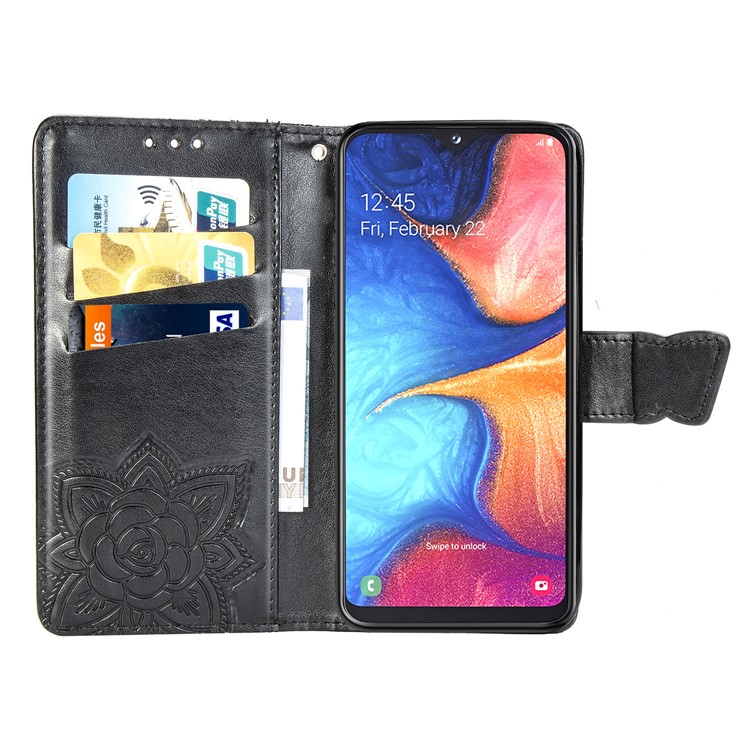 Imprint Butterfly Flower Leather Wallet Case for Samsung Galaxy A20e - Black-4