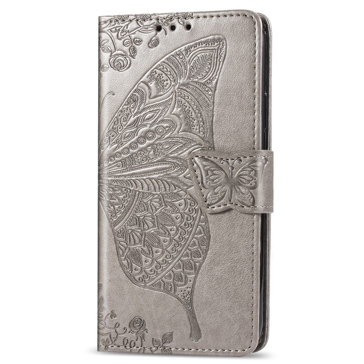 Imprint Butterfly Flower Leather Wallet Case for Samsung Galaxy A20e - Grey-2