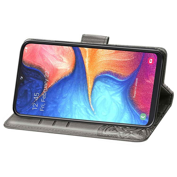 Imprint Butterfly Flower Leather Wallet Case for Samsung Galaxy A20e - Grey-5